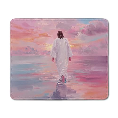 Pink Christian Jesus Walking on the Water Mouse Pad, Christian Jesus Gifts Mouse Pads Mousepad for Desk Office Computers Laptop, Religious Office Supplies Desk Accessories, 9.5x7.9 Inch - color: 03Child, size: 9.5x7.9