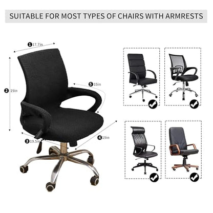 Small Office Chair Cover with Zipper Armrest Cover 18Inch Wide Stretch Black Jacquard Desk Computer Chair Covers with Arm Washable - color: Jacquard L-black, size: Small