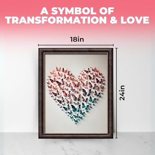 InkFlow Posters Butterfly Heart Poster - 3D Paper Butterflies in Pink, Blue, and Teal - Abstract Love Art for Bedroom, Living Room, Home - 18x24 Unframed Canvas Print - color: Style-04, size: 18"L x 24"W