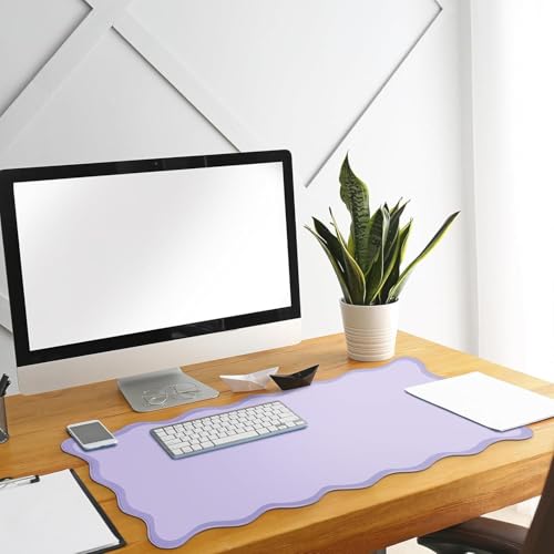 Hahafelt Scalloped Desk Mat Large Desk Pad Cute Coquette Table Mat Back to School Preppy Table Make up Pad Nonslip Graduation Gift with Stitching Waterproof Gaming(Purple,23.6 x 13.8 Inches) - color: Purple, size: 23.6 x 13.8 Inches