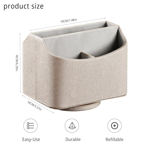 PUSU Leather 360°Rotatable Remote Control Holder,Nightstand TV Remote Caddy,Office Supplies Desktop Organizer,Spinning Storage Box for Pen,Mail,Phone,DVD, Blu-Ray, Media Player, Heater Controllers - color: A Elegant Beige