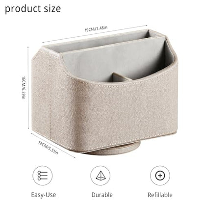 PUSU Leather 360°Rotatable Remote Control Holder,Nightstand TV Remote Caddy,Office Supplies Desktop Organizer,Spinning Storage Box for Pen,Mail,Phone,DVD, Blu-Ray, Media Player, Heater Controllers - color: A Elegant Beige