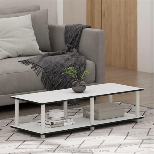 Furinno JUST TV Stand, 2-Tier Wide Entertainment Center with Open Shelf, No Tools TV Console for TV up to 46 Inch with Tubes, for Living Room, Bedroom, White - color: White/White, size: 2-Tier, 41.3"W