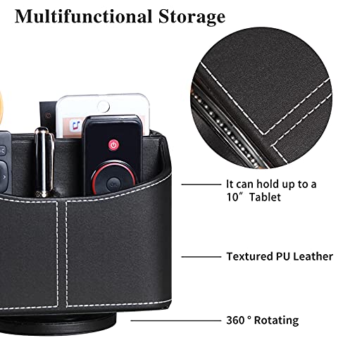 YAPISHI Leather Remote Control Holder, 360 Degree Spinning Desk TV Remote Caddy/Box,Bedside Table Organizer for Controller, Media, Mail, Calculator, Mobile Phone and Pen Storage - color: 2# Black