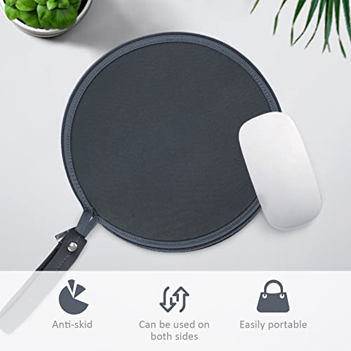 2 in 1 Convertible Round Travel Mouse Pad Mat and Case with Zipper Pouch for Outdoor Business Trip