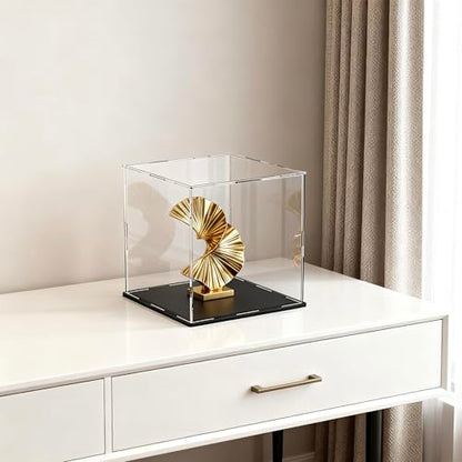 Acrylic Display Case 9x9x9 Inch, Clear Collectible Display Box with Matte Black Base, Dustproof Showcase for Figures, Models, Sports Memorabilia – Easy Self Assembly - size: 9 x 9 x 9 inch