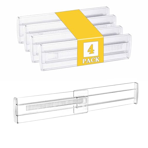 4 Pcs Drawer Dividers for Clothes, 3.15" High 11.34"-19.69" Adjustable Expandable Dresser Drawer Organizer, Clear Plastic Separators for Dresser, Baby Clothing (4, clear) - color: clear