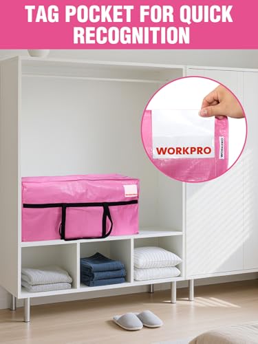 WORKPRO 1-Pack 66 Gallon Extra Large Moving Bags with Zippers & Carry Handles, Heavy-Duty Storage Totes, 45" x 16" x 22", Holds Up to 110 lbs, for Moving, Dorm Move-In & Storage Organization, Pink - style: 1 Pack