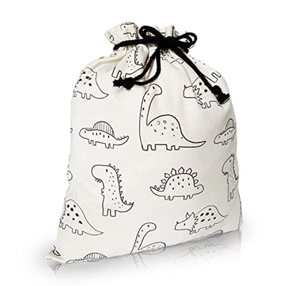 Gather & Knot Drawstring Gift Bags | Premium Canvas | 20" Large 12" Small | Reusable Fabric Wrap for Baby Shower or Boy Birthday | Dinosaur - color: Dinosaur