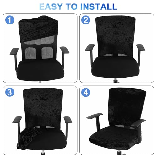 Tallew 4 Pcs Office Chair Covers Set Computer Universal Protective Stretchable Chair Seat Covers Desk Armrest Slipcovers Pads Office Cushion Backrest for Rotating(Black) - color: Black