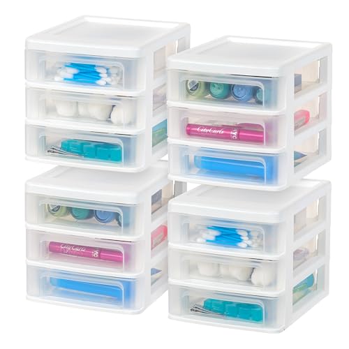 IRIS USA Small 3-Drawer Desktop Organizer, 4 Pack, Stackable, for Office, School, Stationery, Makeup Organizer, Bathroom, Utility, Medical Supplies, Desk Organizer, Versatile Storage, White - color: White, style: Small - 4 Pack