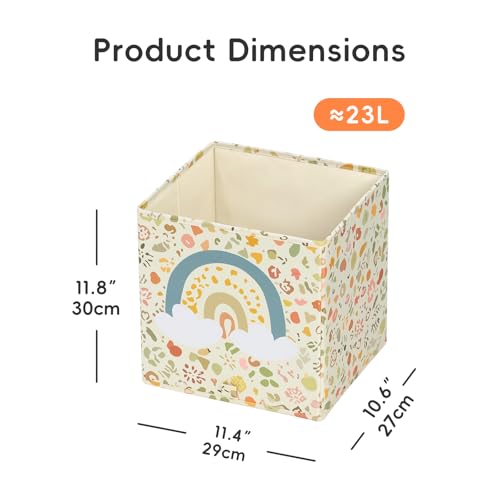 OOOK 4 Pack Foldable Fabric Storage Bins, 11.4" x 10.6" x 11.8" Cute Storage Box, Closet Organizers for Bedroom, Nursery, Shelves & Cube Storage Shelving Units (Bear, Rabbit, Rainbow Pattern)