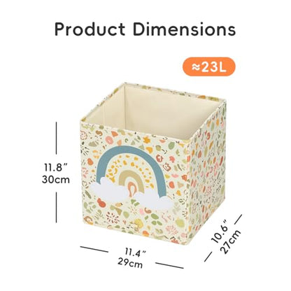 OOOK 4 Pack Foldable Fabric Storage Bins, 11.4" x 10.6" x 11.8" Cute Storage Box, Closet Organizers for Bedroom, Nursery, Shelves & Cube Storage Shelving Units (Bear, Rabbit, Rainbow Pattern)