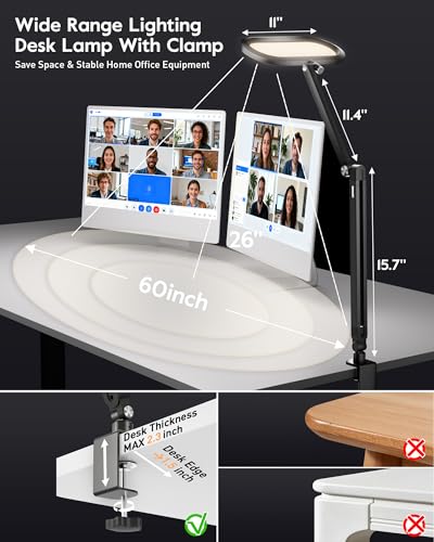 LED Desk Lamp for Home Office, Eye-Care Double-Sided Desk Light with Stepless Dimmable Knob Remote, Memory, Adjustable Arm Clip on Light for Video Recording, Zoom Call, Study, Flicker-Free, Glare-Free