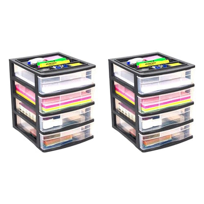 Gracious Living 4 Drawer Desktop & Countertop Organizer w/Organization Lid for Craft Storage, Office Supplies & School Supplies, Black/Clear (2 Pack) - size: 2 Pack