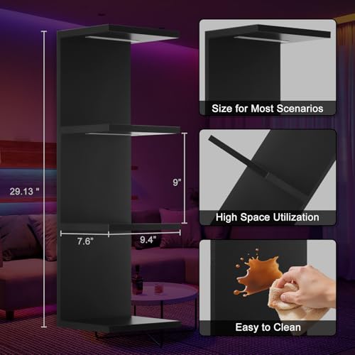 4 Tier RGB Wall Shelf-Gaming Shelf with Remote Control, Lack Shelves with Light for Bedroom | Easy to Install Cosmetic & Display Modern Shelf, Black - color: 4r-black