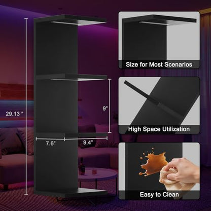 4 Tier RGB Wall Shelf-Gaming Shelf with Remote Control, Lack Shelves with Light for Bedroom | Easy to Install Cosmetic & Display Modern Shelf, Black - color: 4r-black