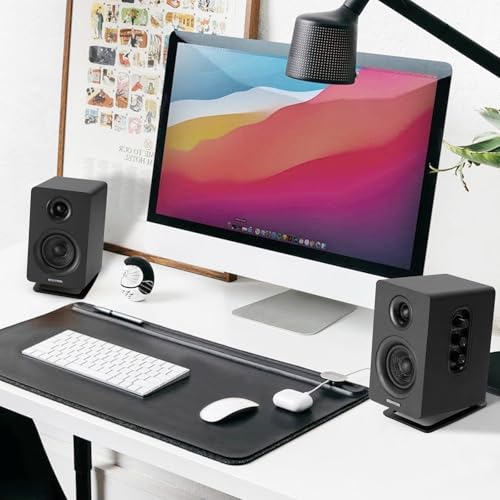 Sanyun SW601 15° Tilted Desk Speaker Stands for Compact 2''-3'' Computer PC Bookshelf Monitor Speakers, Steel Metal Base & Damping Foam Padding (Pair, Black) - color: Black