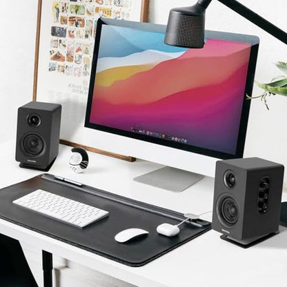 Sanyun SW601 15° Tilted Desk Speaker Stands for Compact 2''-3'' Computer PC Bookshelf Monitor Speakers, Steel Metal Base & Damping Foam Padding (Pair, Black) - color: Black
