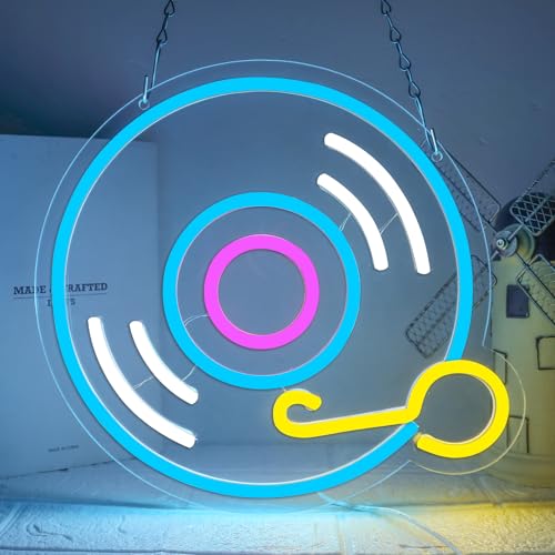 Record Neon Signs for Wall Decor，Led Neon Lightfor Live Room, Game Room, Broadcasting Room, Music Studio - style: Record
