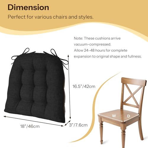 Chair Cushions for Dining Chairs Set of 4 Durable D-Shaped Seat Cushions with Non-Slip Backing Secure Ties Thick Cozy Seat Pad for Kitchen Dining Room Office(18x16.5x3in Black) - color: Black