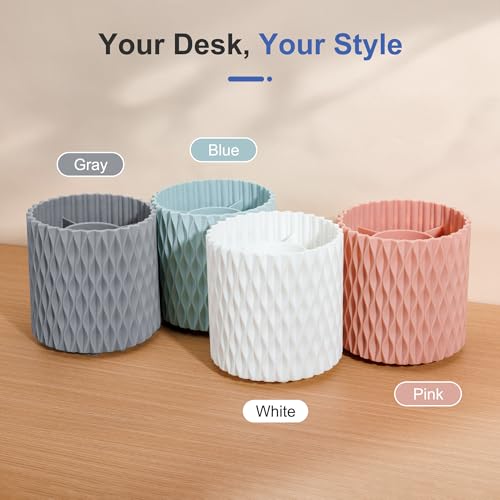 Pencil Holder - 360° Rotation, 5 Slot Desk Supplies For Women Office Aesthetic. Pen Holder For Office&School, Desk Accessories(Blue) - color: blue