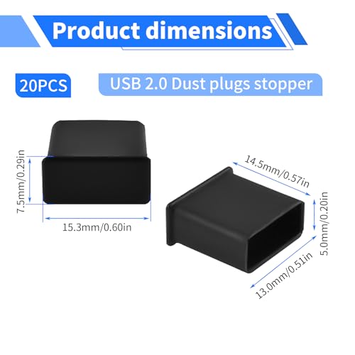 USB2.0 Plug Protective Cover 20 Pcs Anti-Dust Protector Caps, Plug Protector Caps for USB2.0 Male Ports and Computers Black PE - color: Black, size: USB2.0
