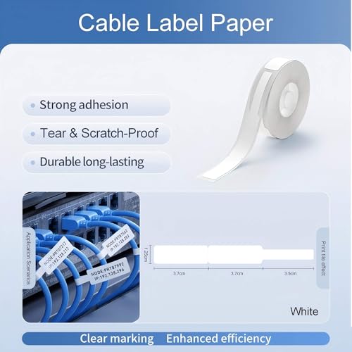 Risio Cable Labels 0.47"x4.29"(12x109mm),70 Labels/Roll(5 color set),Colorful Waterproof Labels for Electronic Devices with Cable Management, Self-Adhesive Tear-Resistant Cable Labels