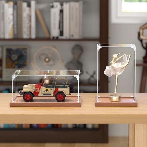 JUJOMAT Acrylic Display Case for Collectibles Clear Acrylic Display Box for Lego Action Figures Doll Hobby, Fits 1:18 Scale Model Cars, Assembly Required, Walnut Base (14 x 10 x 6 inches) - color: Walnut, size: 14 x 10 x 6 inches