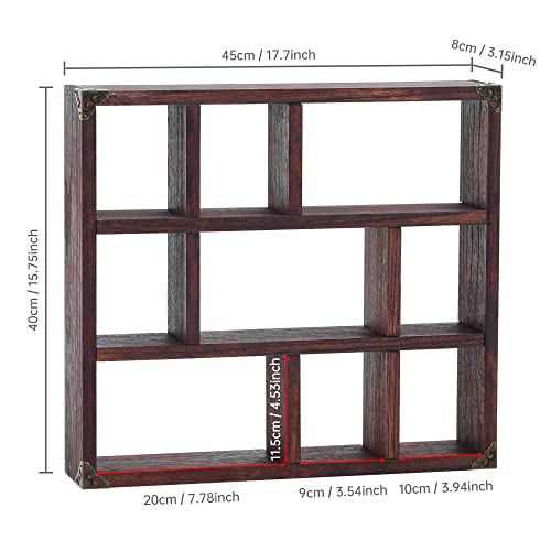 17.7x15.7-Inch Shadow Box Shelf 9-Slot Rustic Floating Shelves Larger Wall Mounted Shelf Lightweight Solid Wood Display Shelf Freestanding Farmhouse(Set of 2,9C-Rustic Walnut) - color: 9c-rustic Walnut, size: 2 PCS