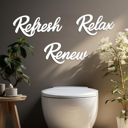 3 Pieces Bathroom Decor White Wooden Bath Room Sign Bathroom Wall Art Farmhouse Relax Renew Refresh Sign (White-large) - color: White-large