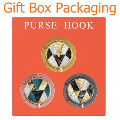 Folding Handbag Hanger - Portable Bag Holder, Women's Bag Table Hanger Hook(HL01-3P Golden Marble) - color: HL01-3P Golden Marble