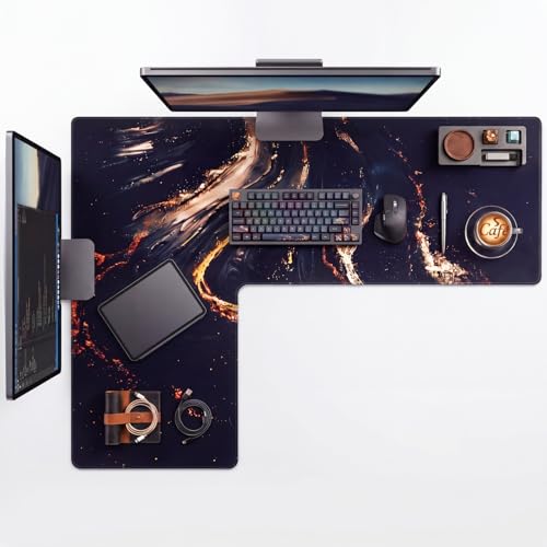 Relaxweex L Shaped Desk Mat for 90° Corner Desks, 53.1" x 39.4" Large Black Waterproof Mouse Pad with 18.9" Wide Arms, Non-Slip Rubber Desk Protector for Office, Computer and Gaming - color: Black, size: 53" x 40"