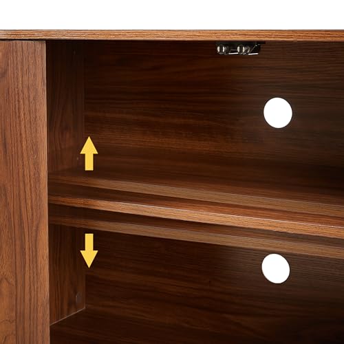 64" Modern TV Stand Sideboard Storage Cabinet, Wooden Curved TV Console with Sliding Doors, Wave Pattern Buffet Cabinet Wooden Vertical Striped Table for Kitchen/Bedroom/Entryway (Walnut) - color: Walnut