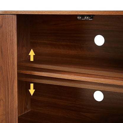 64" Modern TV Stand Sideboard Storage Cabinet, Wooden Curved TV Console with Sliding Doors, Wave Pattern Buffet Cabinet Wooden Vertical Striped Table for Kitchen/Bedroom/Entryway (Walnut) - color: Walnut