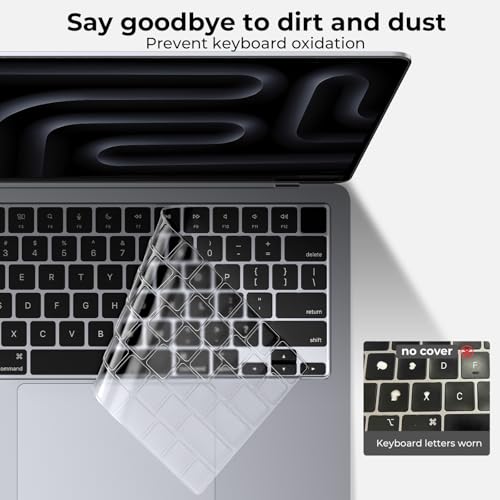 EooCoo Premium Keyboard Cover Skin Protector, Laptop Accessories Compatible with 2026 2025 2024 2023 2022 2021 M5-M1 Pro/Max MacBook Pro 14/16, M5-M2 MacBook Air 13/15, 2026 MacBook Neo 13, Clear - color: Clear