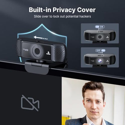 NexiGo 1080P 60FPS Webcam with Software Control and Microphone, AutoFocus, w/Privacy Cover, N680P Pro Computer Web Camera for Skype Zoom Teams, Mac PC Laptop Desktop - style: Webcam with Built-in Cover