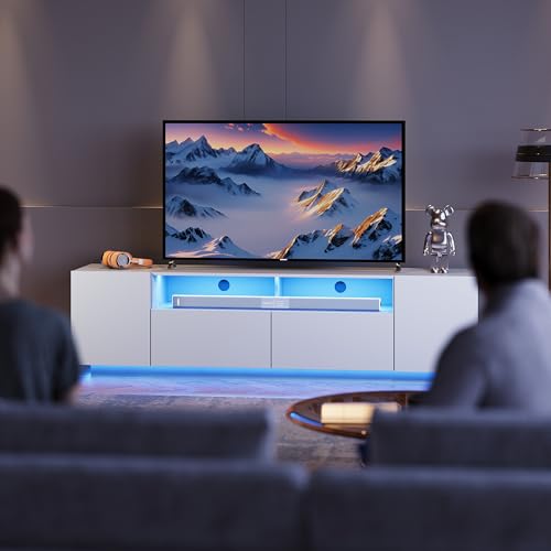 WLIVE LED TV Stand with Large Storage Cabinet, Modern Entertainment Center for 55/60/65/70/75 Inch TVs, Sturdy TV Console for Living Room, Bedroom,Rec Room(White) - color: White, size: 67'' Modern TV Stand