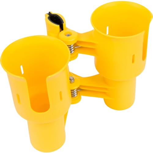 ROBOCUP, (Yellow), Patented Clamp On Boat Cup Holder |Multifunction Dual Drink Caddy for Fishing Poles, Tools, Net, Gaff |Portable Storage for Boating, Beach, Umbrellas, Golf Carts, Strollers - color: Yellow, size: Standard Spring