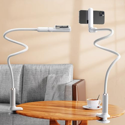 Gooseneck Phone Holder for Bed, Flexible Long Arm Cell Phone Stand with Clamp Mount, 900°Rotation Overhead Phone Mount for Bedside,Headboard,Desk, Universal for 4-7" Phone (35.43 Inches Length) - size: 35.43 Inches Length