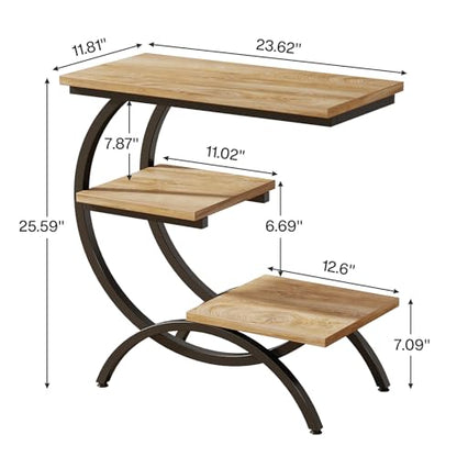 Tribesigns C-Shaped End Table, 3-Tier Industrial Sofa Side Table with Curved Metal Frame for Living Room, Bedroom, Couch, Small Space, Light Brown - color: Light Brown