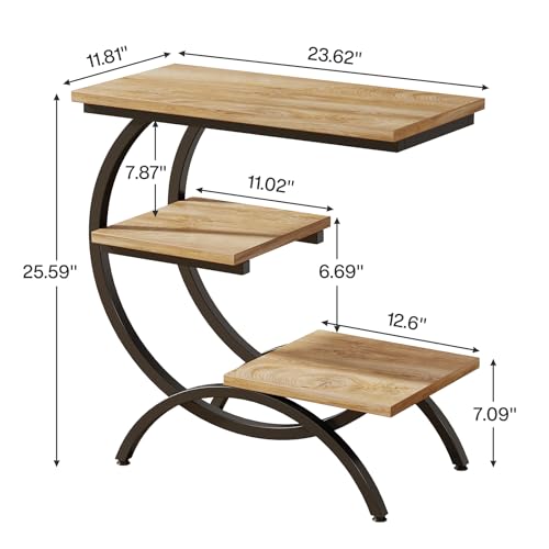 Tribesigns C-Shaped End Table, 3-Tier Industrial Sofa Side Table with Curved Metal Frame for Living Room, Bedroom, Couch, Small Space, Light Brown - color: Light Brown