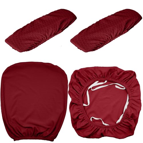 Tallew 4 Pcs Office Chair Covers Set Computer Universal Protective Stretchable Chair Seat Covers Desk Armrest Slipcovers Pads Office Cushion Backrest for Rotating(Red) - color: Red