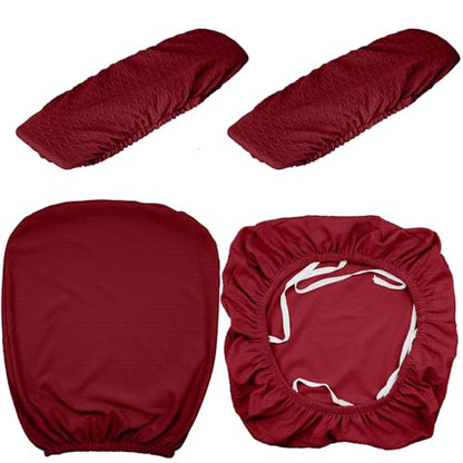 Tallew 4 Pcs Office Chair Covers Set Computer Universal Protective Stretchable Chair Seat Covers Desk Armrest Slipcovers Pads Office Cushion Backrest for Rotating(Red) - color: Red