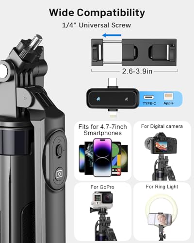 Vlogging Kit for iPhone/Android, 71" Selfie Stick Tripod for iPhone with Fill Light, Wireless Mic & Remote, Adjustable Aluminum Phone Tripod for TikTok/YouTube Content Creator Essentials Starter Kit‌ - size: Tripod with Large Ring Light & Mic