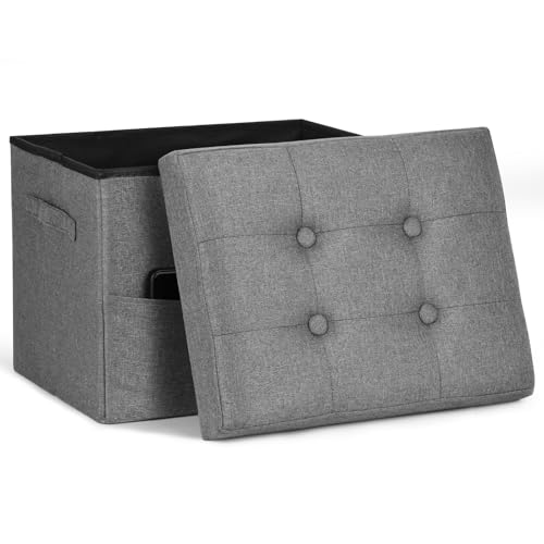 Storage Ottoman. Foot Rest Stool with Thicker Foam Padded Seat. Linen Footstool Storage Bench, 350 lbs Folding Bench Small Ottoman for Living Room, Bedroom, Coffee Table. 17x13x13in, Dark Gray - color: Drak Gray, size: 17"D x 13"W x 13"H