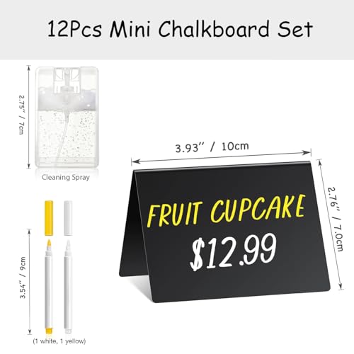 PigPotParty 4"x3" Mini Chalkboard Signs for Food, 12 Pcs Food Signs for Party Buffet, Small Chalk Board Food Labels, Table Place Cards, Wedding - Bakery - Birthday, Includes 2 Wet Erase Markers - style: Plastic V-12 (Indoor)
