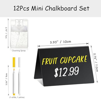 PigPotParty 4"x3" Mini Chalkboard Signs for Food, 12 Pcs Food Signs for Party Buffet, Small Chalk Board Food Labels, Table Place Cards, Wedding - Bakery - Birthday, Includes 2 Wet Erase Markers - style: Plastic V-12 (Indoor)