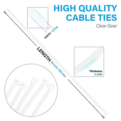Long White Zip Ties 36 inch Heavy Duty, Premium Large Zip Ties 36 inch Cable Ties with 175 lbs Thick Zipties for HVAC Outdoor use, 12 PCS - color: White