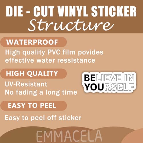 (3PCS) Believe in Yourself Sticker, Inspirational Stickers - Motivational Vinyl Decal for Laptop, Tumbler, Water Bottle, Scrapbook Size 3" x 1.2 " - color: Believe in Yourself